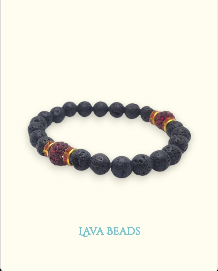 Lava Bead and Red Rhinestone