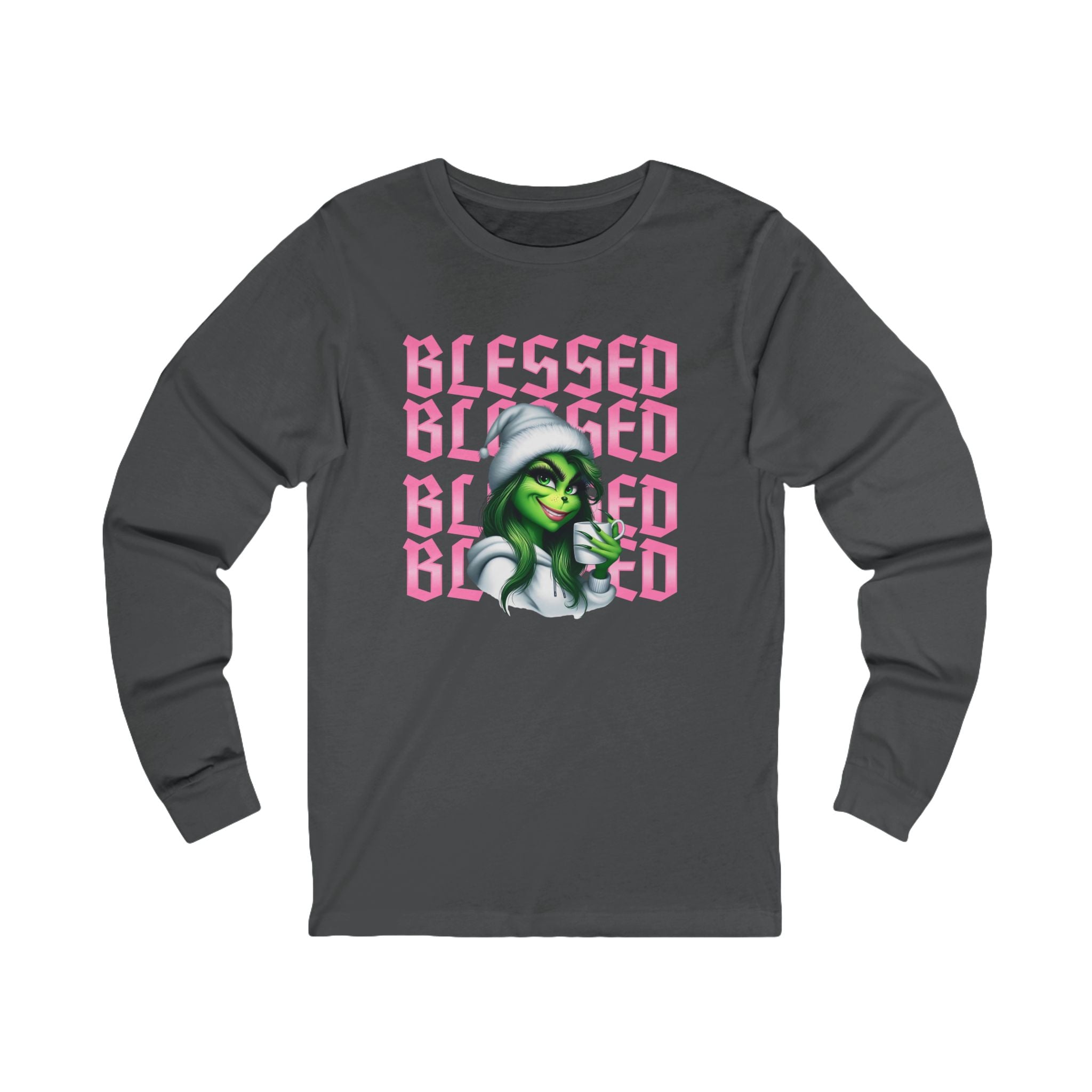 Blessed Lady Grinch Long Sleeve Tee — Christian Christmas Graphic Shirt