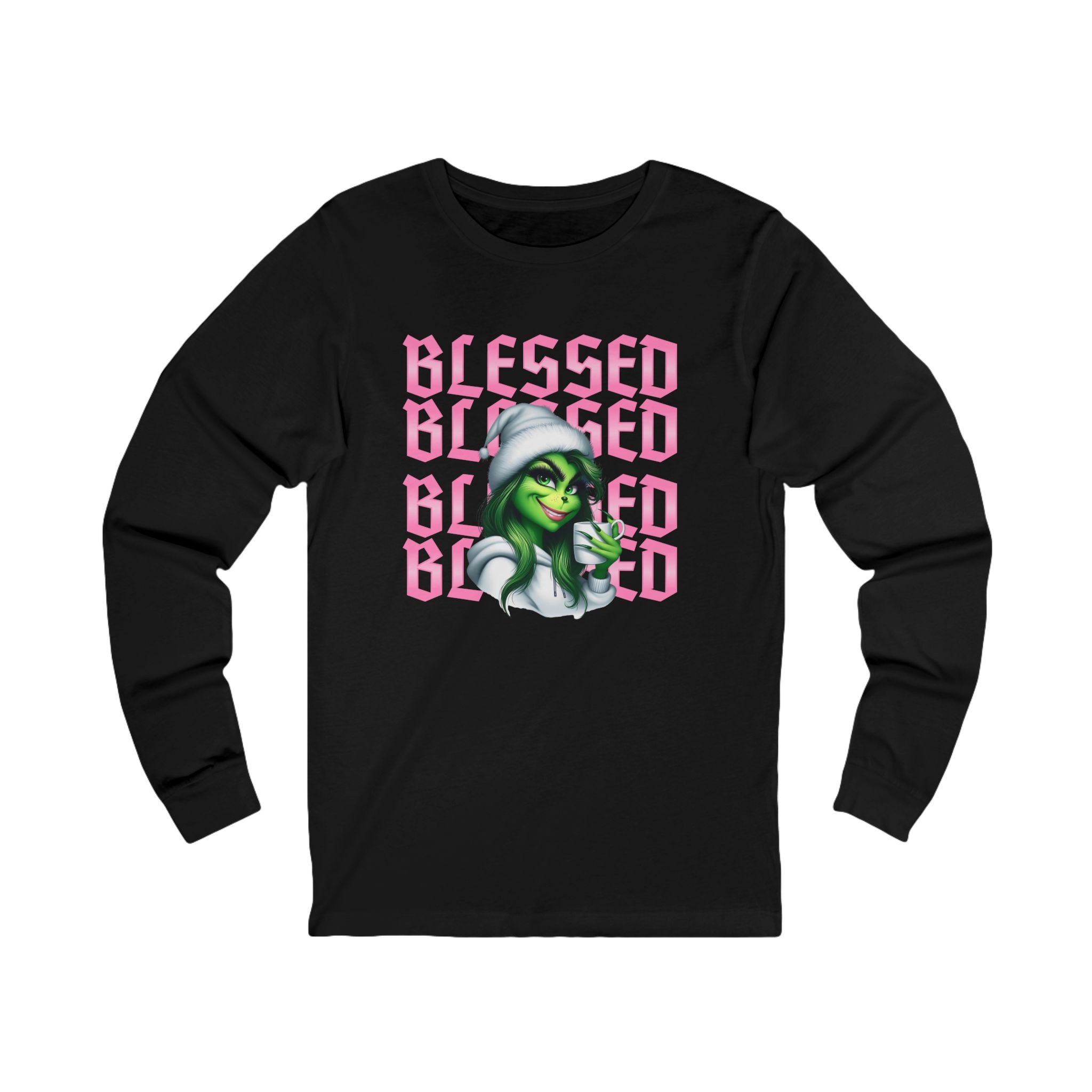 Blessed Lady Grinch Long Sleeve Tee — Christian Christmas Graphic Shirt