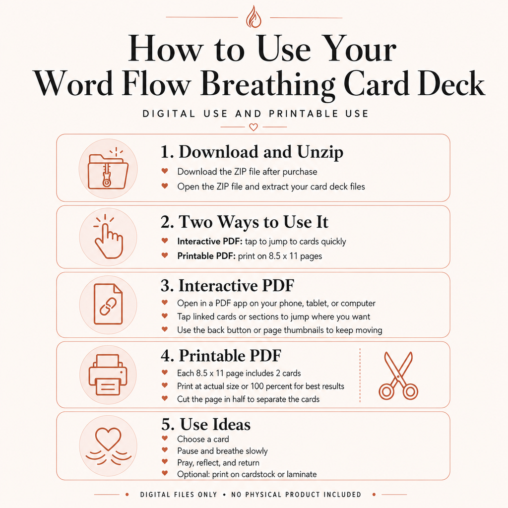 Quiet Light - Word Flow Breathing 14 Card Deck includes Free RENEWED E-book
