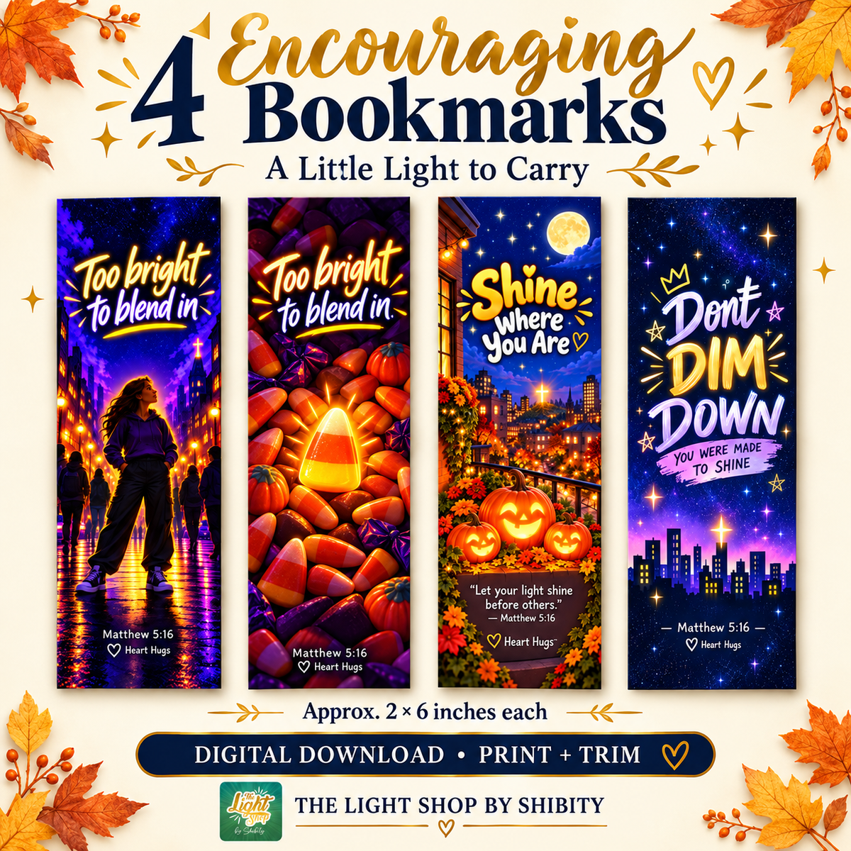 Halloween Light Heart Hugs Printable Cards and Bookmarks