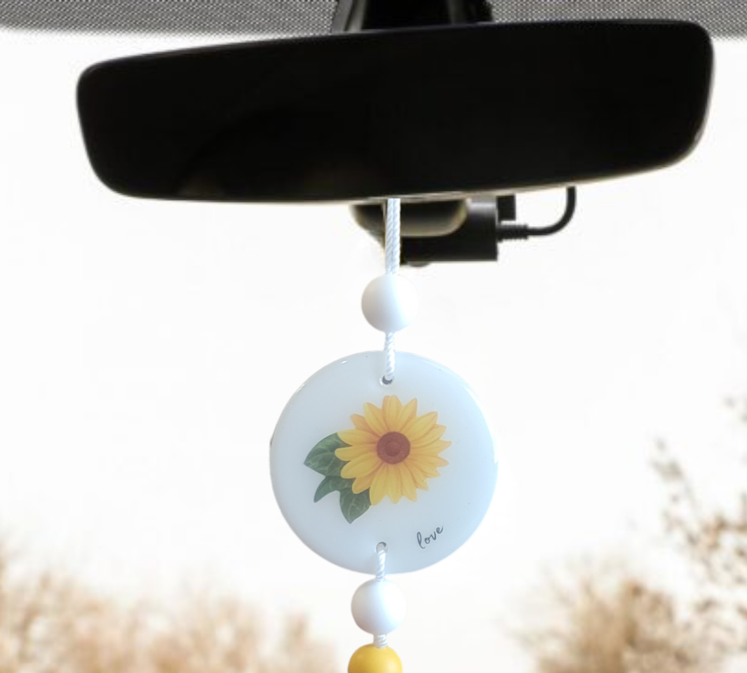 Sunflower Car Charm, Rearview mirror hanger