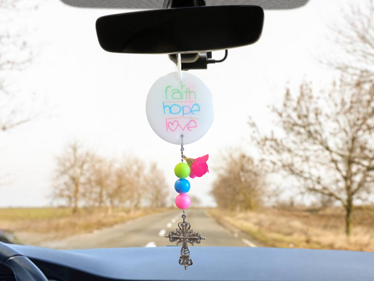 Faith, Hope, Love Car Charm, Rearview mirror hanger